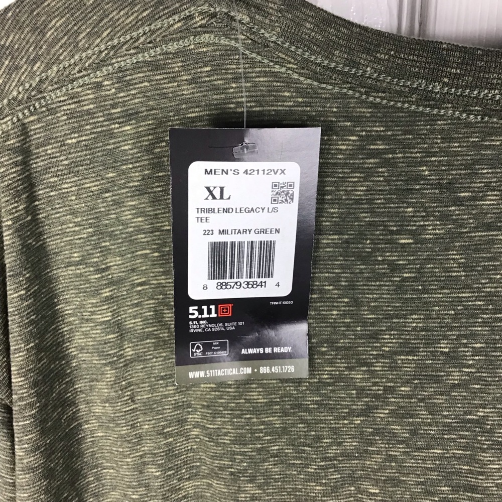 5.11 Tactical Men's Triblend Legacy Long Sleeve Shirt Size XL Green - Picture 3 of 3